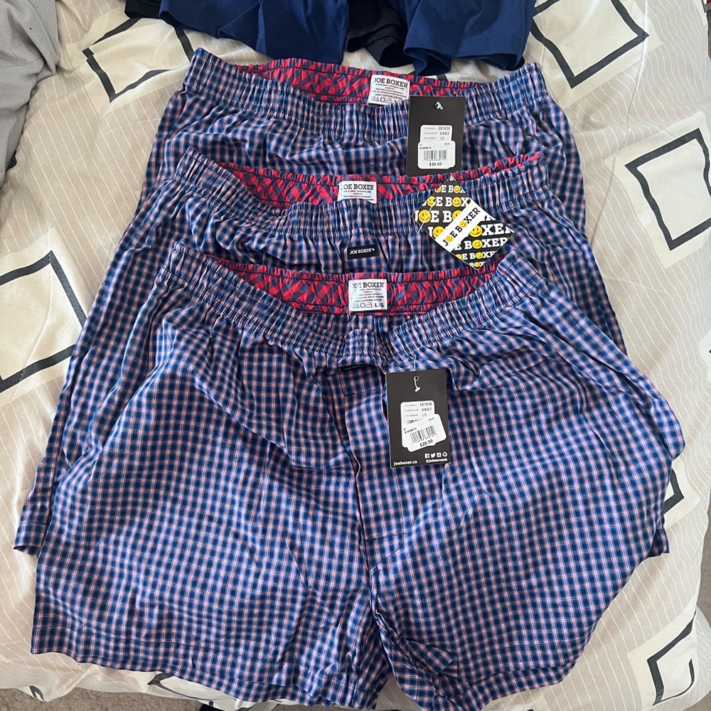 3xPairs Joe Boxer Blue Checkered Boxers Brand new with Tags Mns L